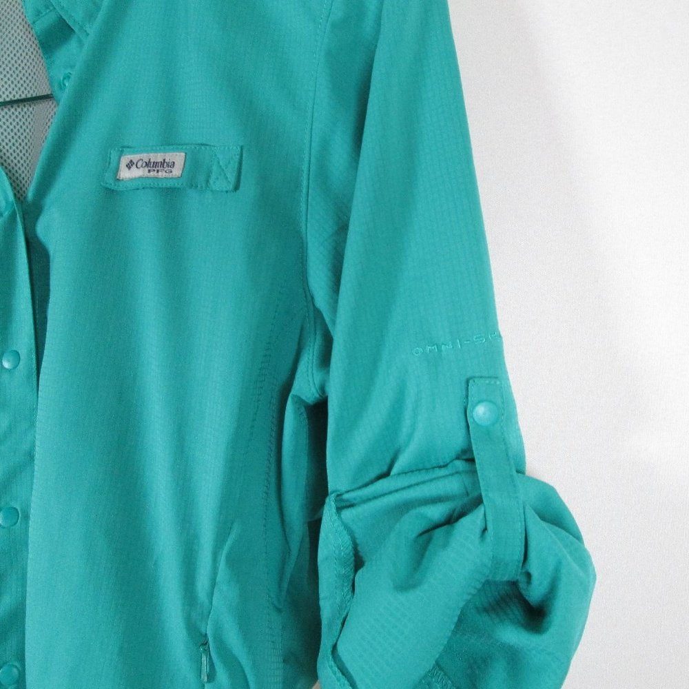 Columbia Womens PFG Sun Protection Green Pleated Long Sleeve Shirt Size … - Picture 4 of 10